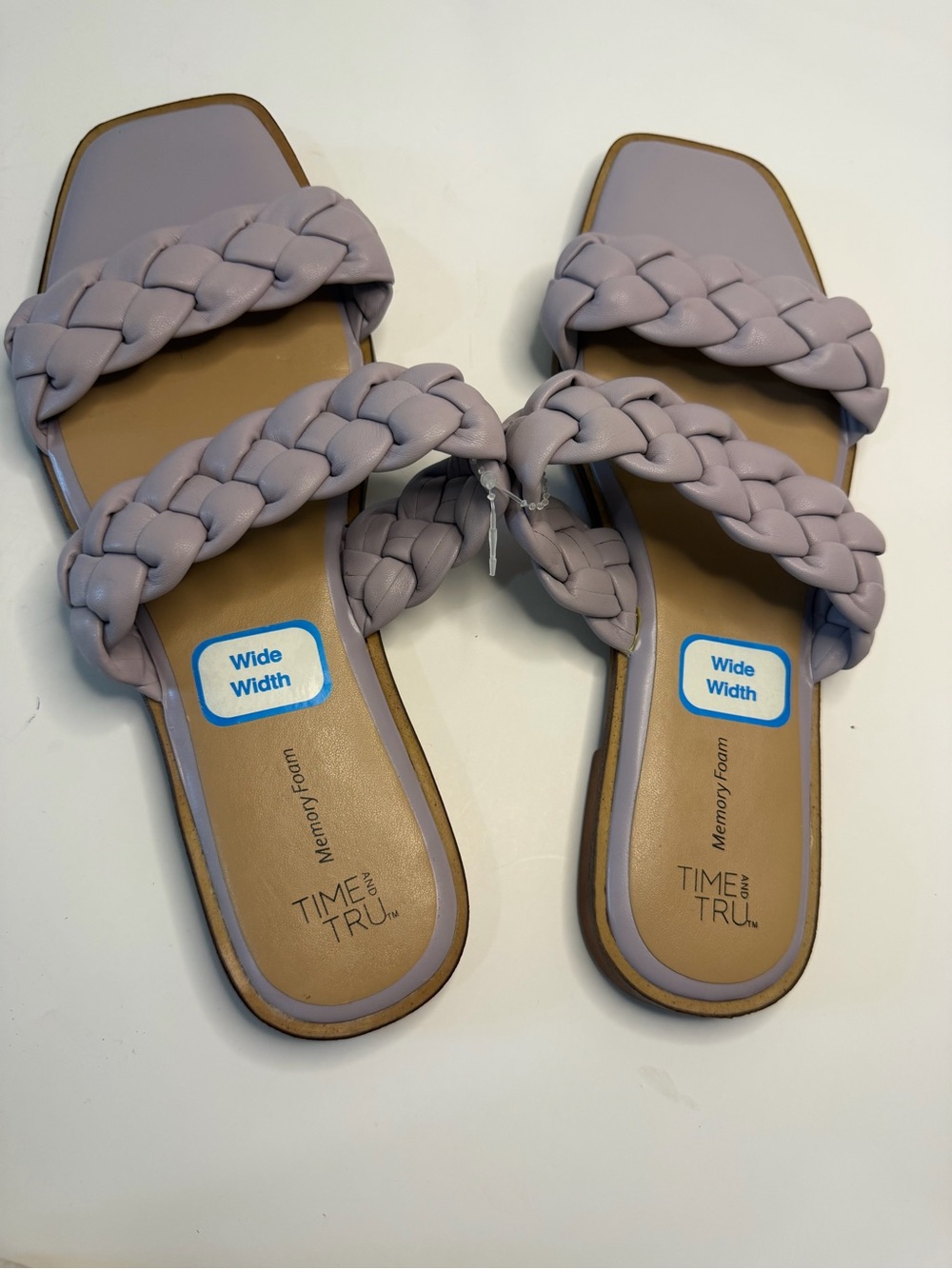 Time and Tru Braided Wide-Width Slide Sandals in Lavender
